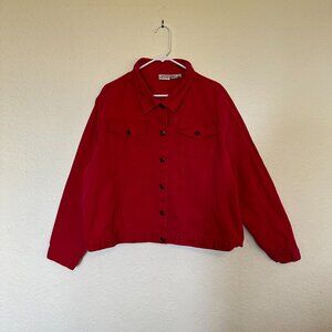 Newport News Jeanology collection vintage red denim jacket. Size 22W